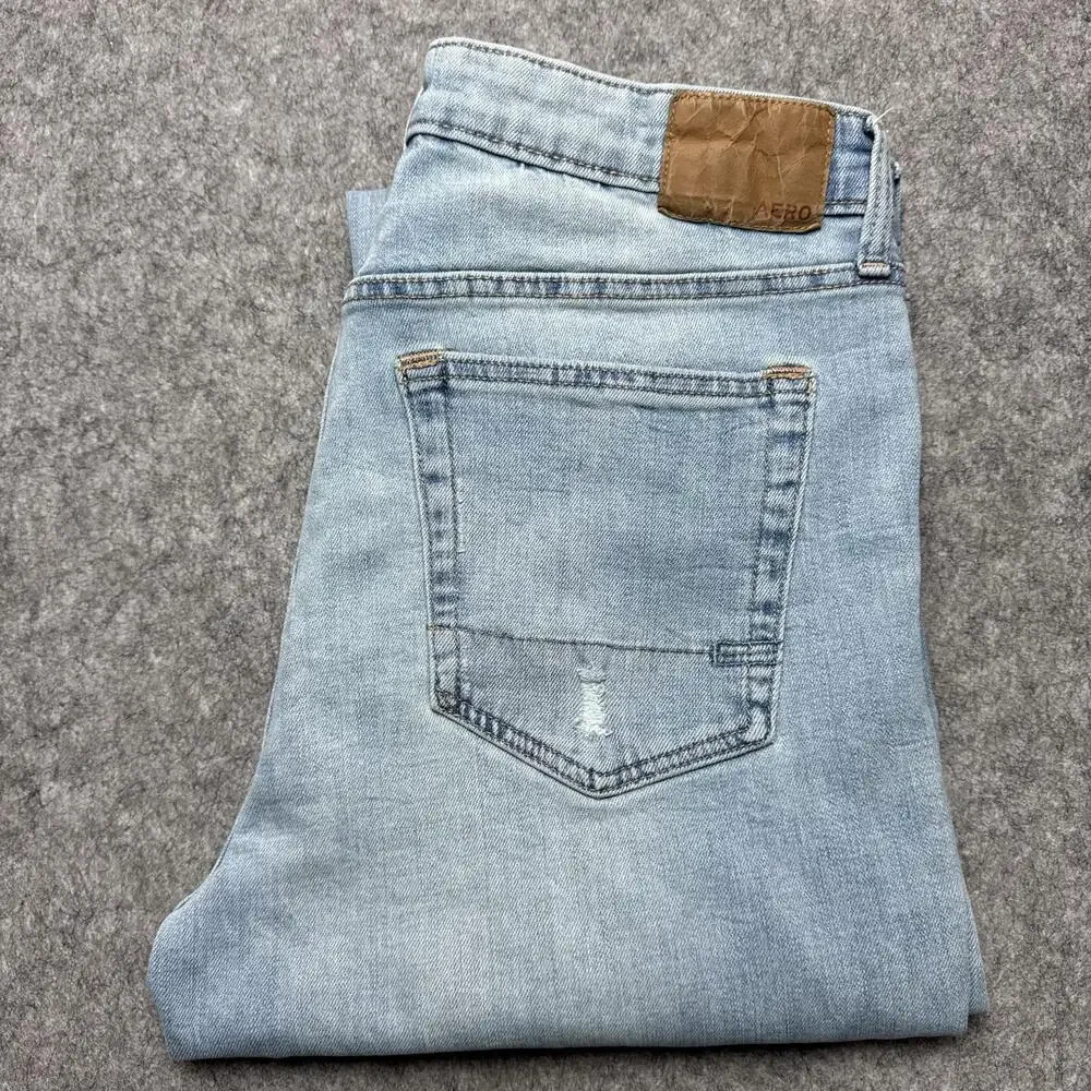 Aeropostale Jeans Mens 36x30 Blue Light Wash Skinny Distressed Denim Pants